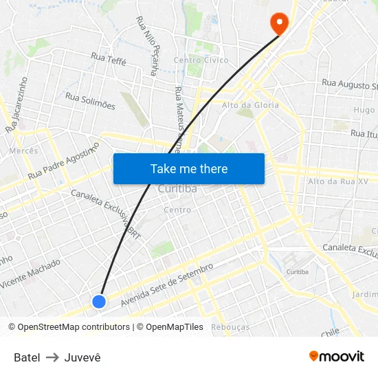 Batel to Juvevê map