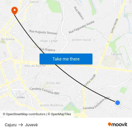 Cajuru to Juvevê map