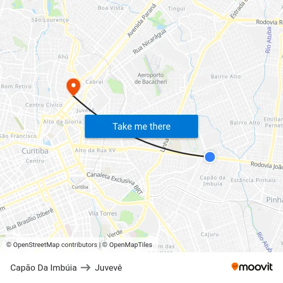 Capão Da Imbúia to Juvevê map