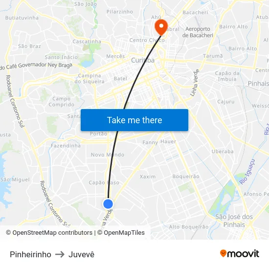 Pinheirinho to Juvevê map