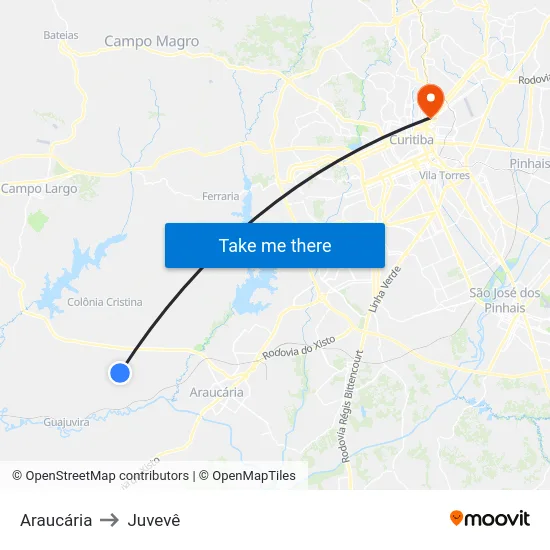 Araucária to Juvevê map