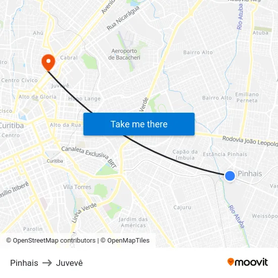 Pinhais to Juvevê map
