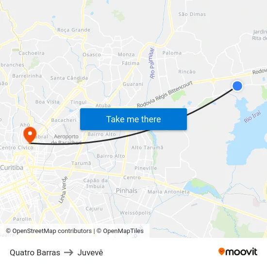 Quatro Barras to Juvevê map