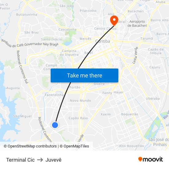 Terminal Cic to Juvevê map