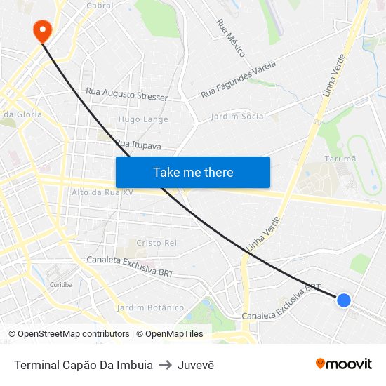 Terminal Capão Da Imbuia to Juvevê map