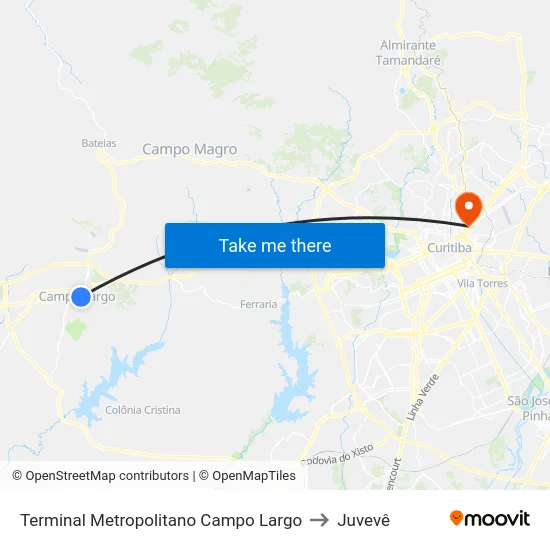 Terminal Metropolitano Campo Largo to Juvevê map