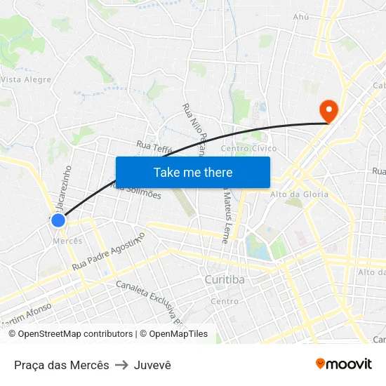 Praça das Mercês to Juvevê map