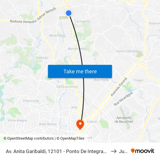 Av. Anita Garibaldi, 12101 - Ponto De Integração Temporal (Desembarque) to Juvevê map