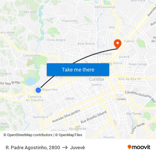 R. Padre Agostinho, 2800 to Juvevê map