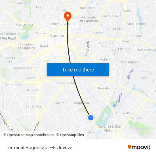 Terminal Boqueirão to Juvevê map