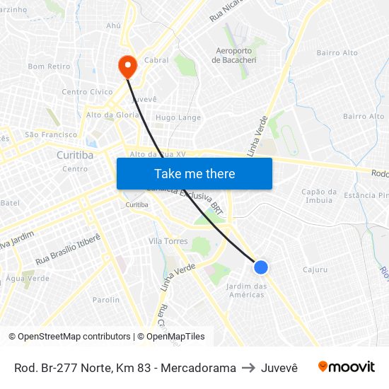 Rod. Br-277 Norte, Km 83 - Mercadorama to Juvevê map