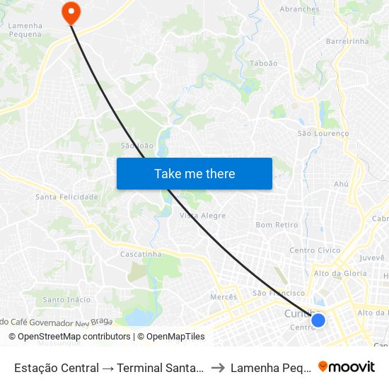 Estação Central → Terminal Santa Cândida to Lamenha Pequena map