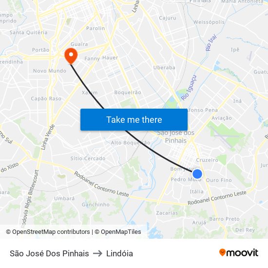 São José Dos Pinhais to Lindóia map