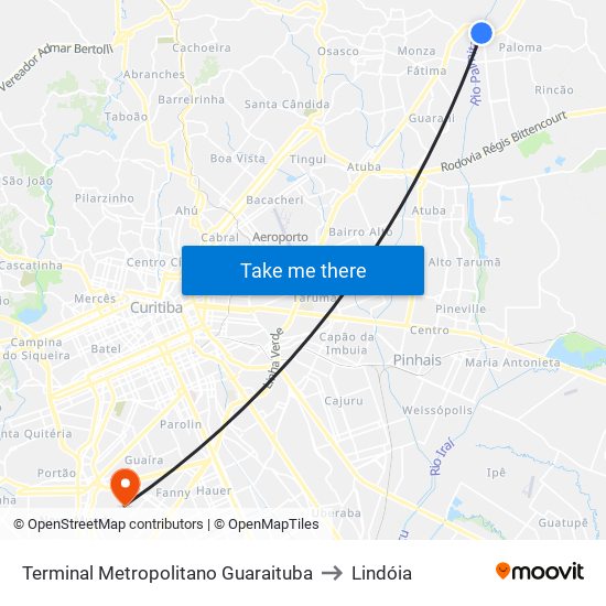 Terminal Metropolitano Guaraituba to Lindóia map