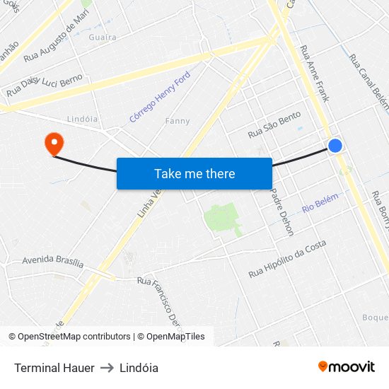 Terminal Hauer to Lindóia map
