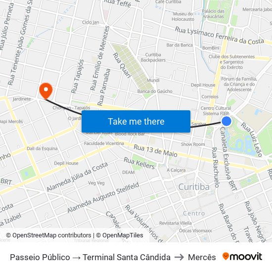 Passeio Público → Terminal Santa Cândida to Mercês map