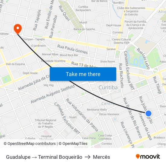 Guadalupe → Terminal Boqueirão to Mercês map