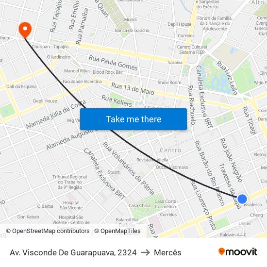 Av. Visconde De Guarapuava, 2324 to Mercês map