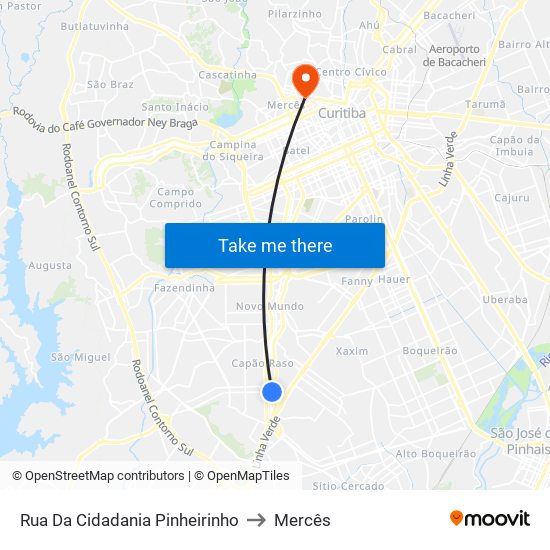Rua Da Cidadania Pinheirinho to Mercês map