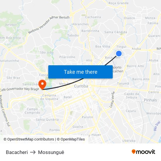 Bacacheri to Mossunguê map