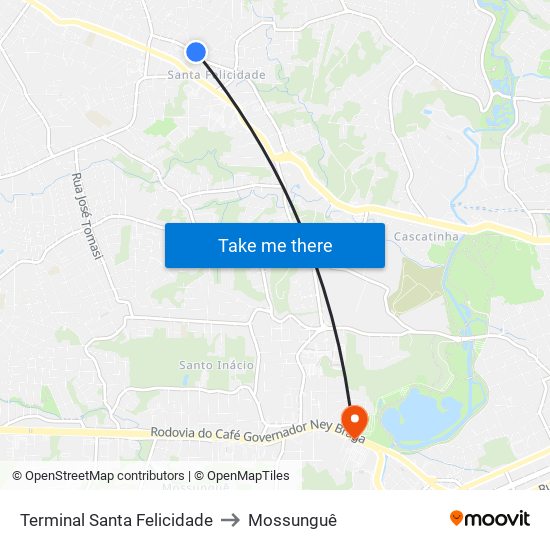 Terminal Santa Felicidade to Mossunguê map