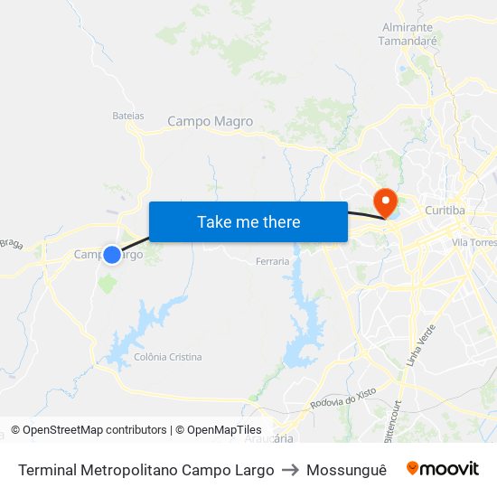 Terminal Metropolitano Campo Largo to Mossunguê map