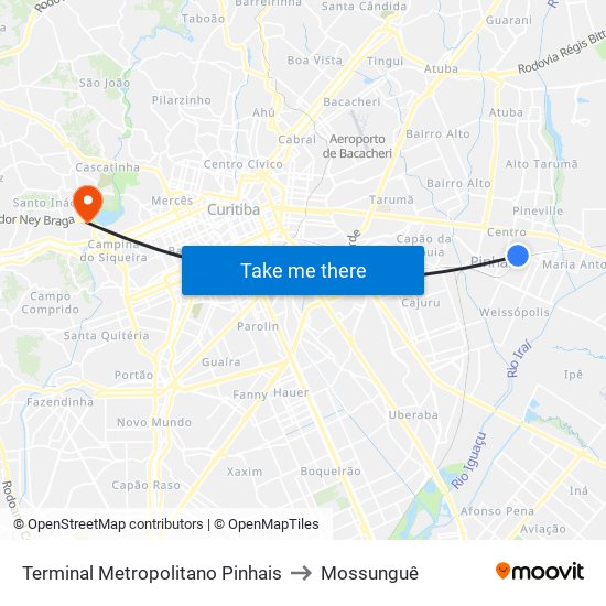 Terminal Metropolitano Pinhais to Mossunguê map