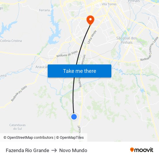 Fazenda Rio Grande to Novo Mundo map