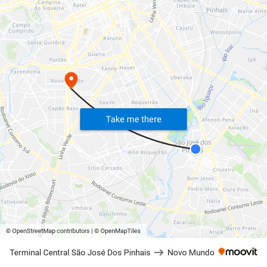 Terminal Central São José Dos Pinhais to Novo Mundo map