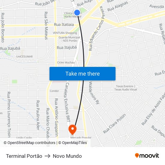 Terminal Portão to Novo Mundo map