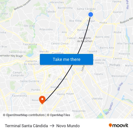 Terminal Santa Cândida to Novo Mundo map