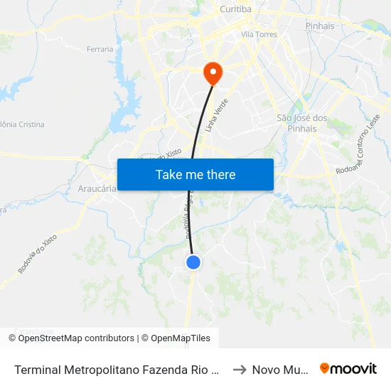Terminal Metropolitano Fazenda Rio Grande to Novo Mundo map