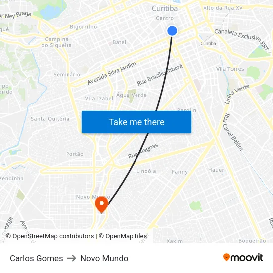 Carlos Gomes to Novo Mundo map
