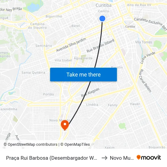 Praça Rui Barbosa (Desembargador Westphalen) to Novo Mundo map