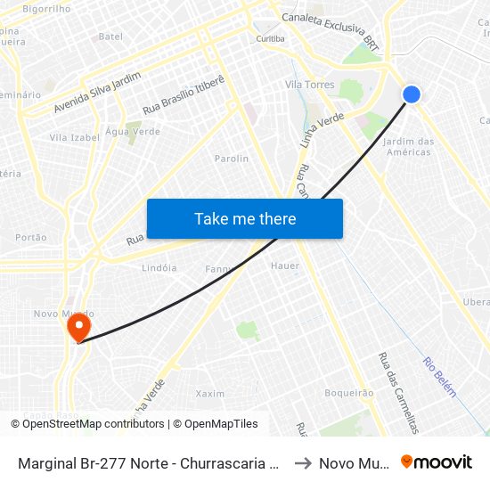 Marginal Br-277 Norte - Churrascaria Marumbi to Novo Mundo map