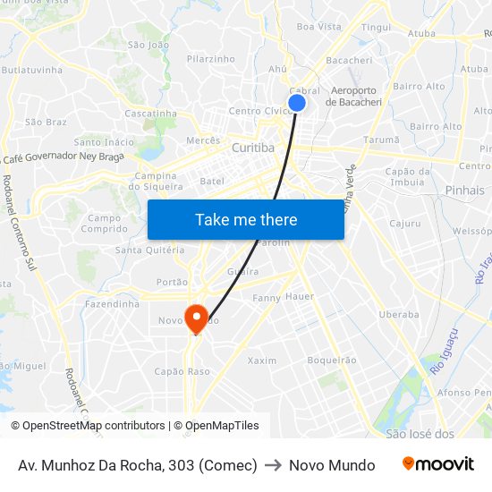 Av. Munhoz Da Rocha, 303 (Comec) to Novo Mundo map