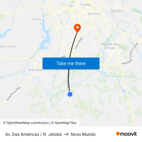 Av. Das Américas / R. Jatobá to Novo Mundo map
