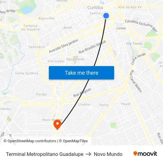 Terminal Metropolitano Guadalupe to Novo Mundo map