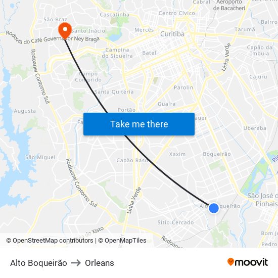 Alto Boqueirão to Orleans map