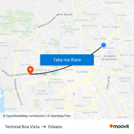 Terminal Boa Vista to Orleans map