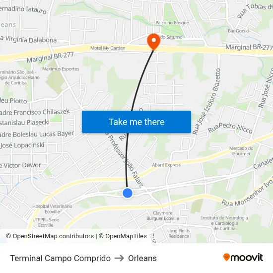 Terminal Campo Comprido to Orleans map