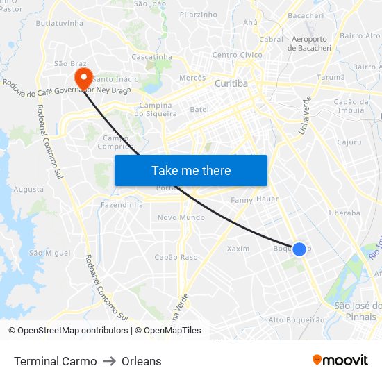 Terminal Carmo to Orleans map