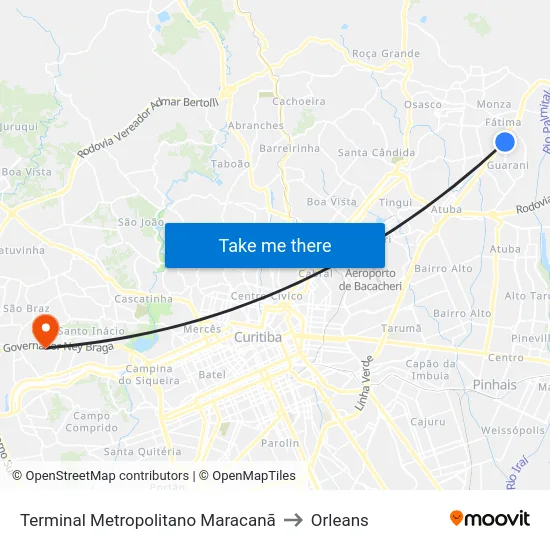 Terminal Metropolitano Maracanã to Orleans map