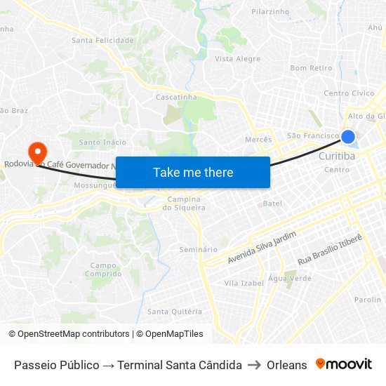 Passeio Público → Terminal Santa Cândida to Orleans map