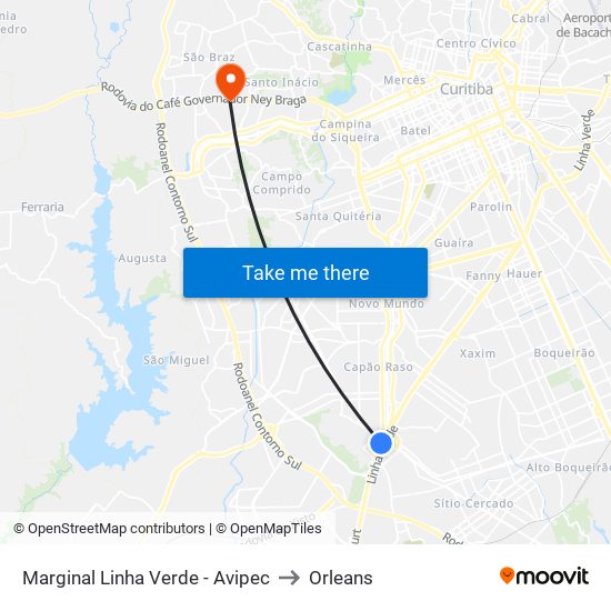Marginal Linha Verde - Avipec to Orleans map