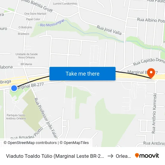 Viaduto Toaldo Túlio (Marginal Leste BR-277) to Orleans map