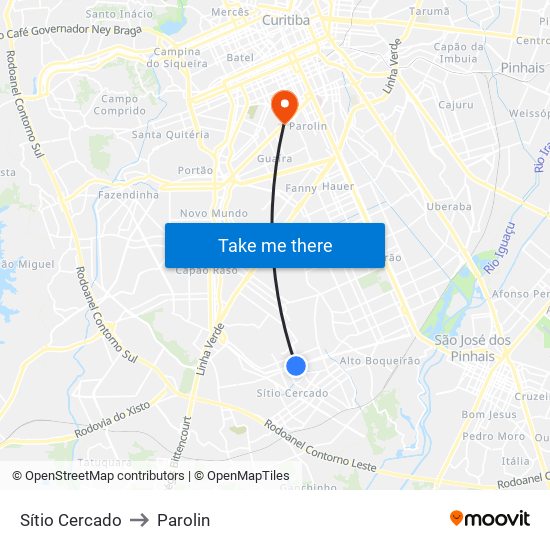 Sítio Cercado to Parolin map