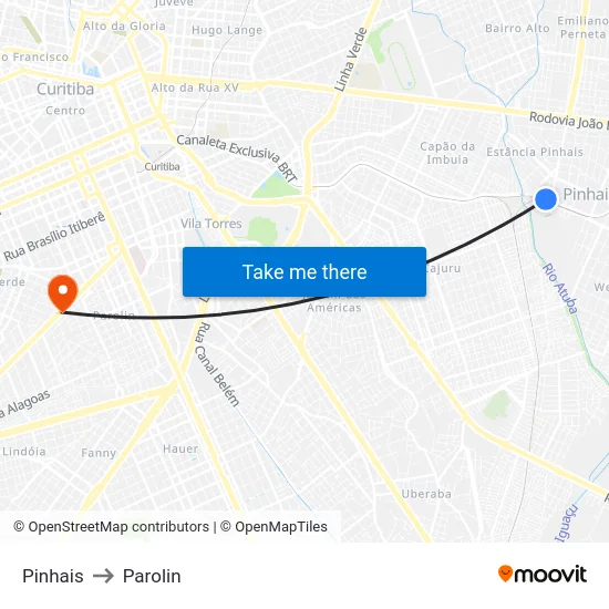 Pinhais to Parolin map