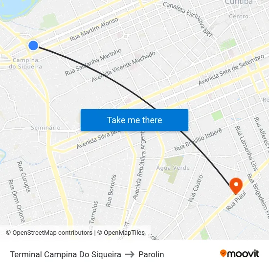 Terminal Campina Do Siqueira to Parolin map
