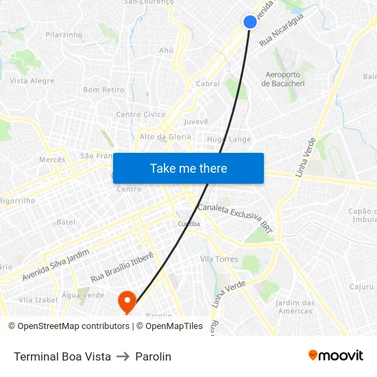 Terminal Boa Vista to Parolin map